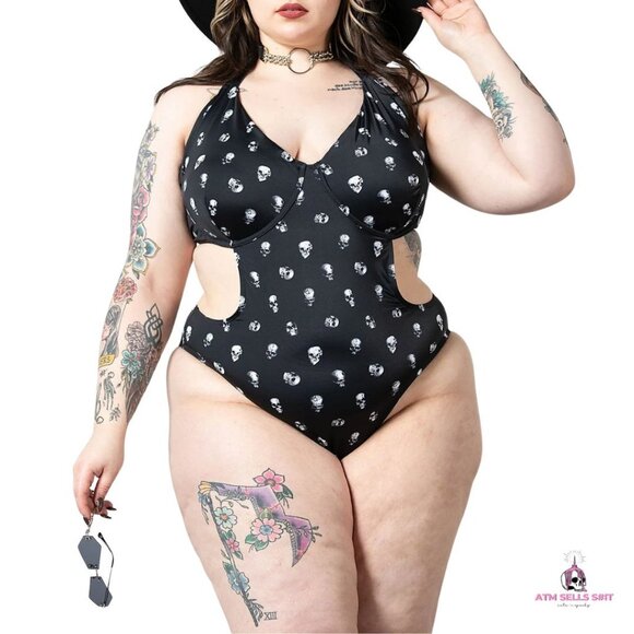 NWT Killstar Rebel Fate Skull Print Monokini Swimsuit Plus Size 2X - Picture 3 of 10